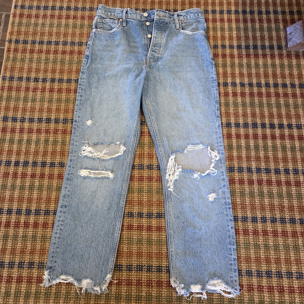 We The Free Tapered Baggy High Rise Boyfriend Fit Distressed Jeans Size 27